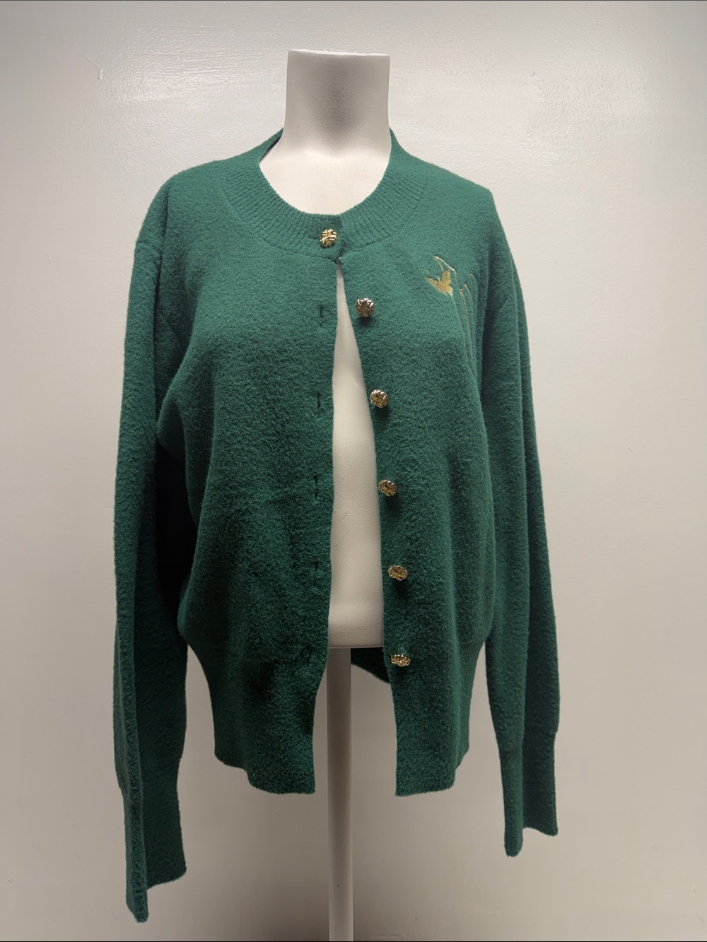 Wicked Cardigan Graphic Sweater Long Sleeve Knit Button Down Top Green Large
